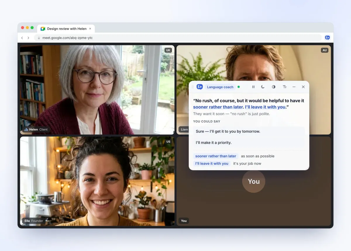 Sidecue overlay card floating on top of a video call