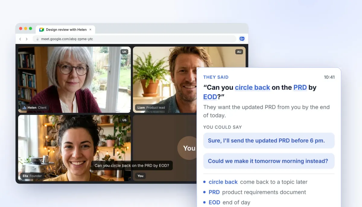 Language coach cue suggesting phrases you could say back