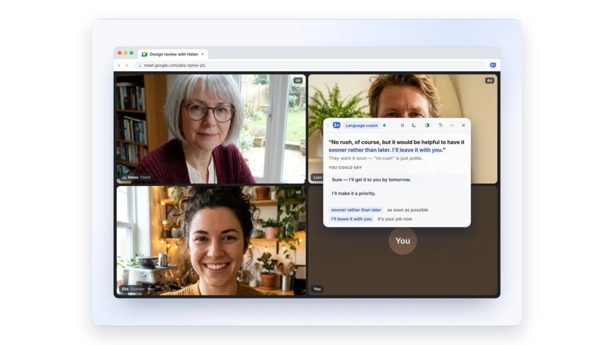 Sidecue overlay card on top of a video call