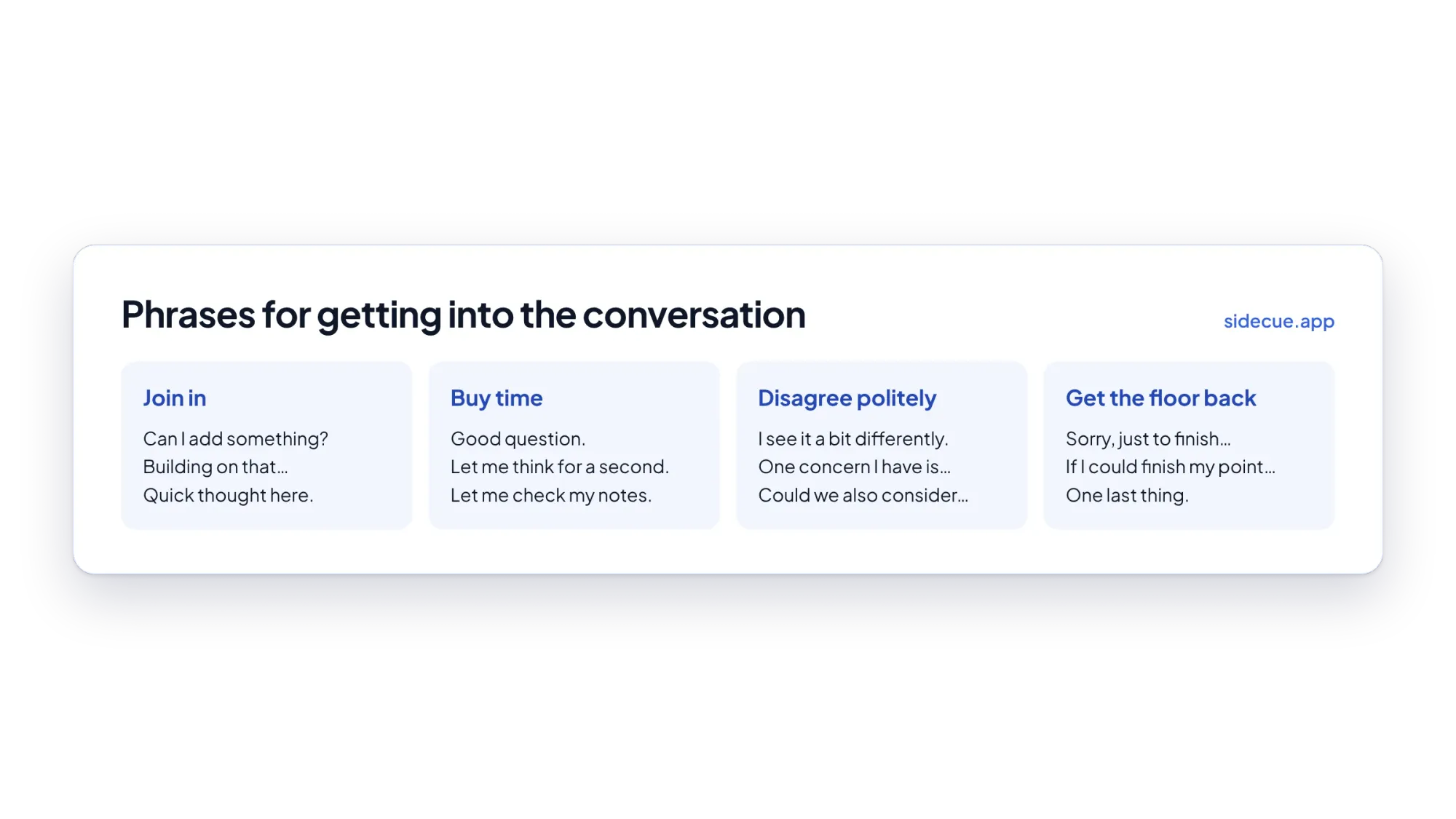 Phrases for joining in, buying time, disagreeing politely and getting the floor back